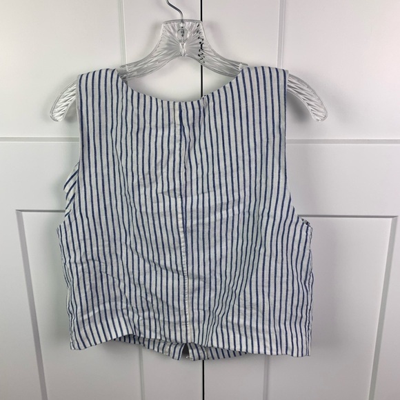 NWT Madewell Size 8 Scoopneck Crop Tank Ivory Blue Stripe 100% Linen Vest Hook - Picture 7 of 10